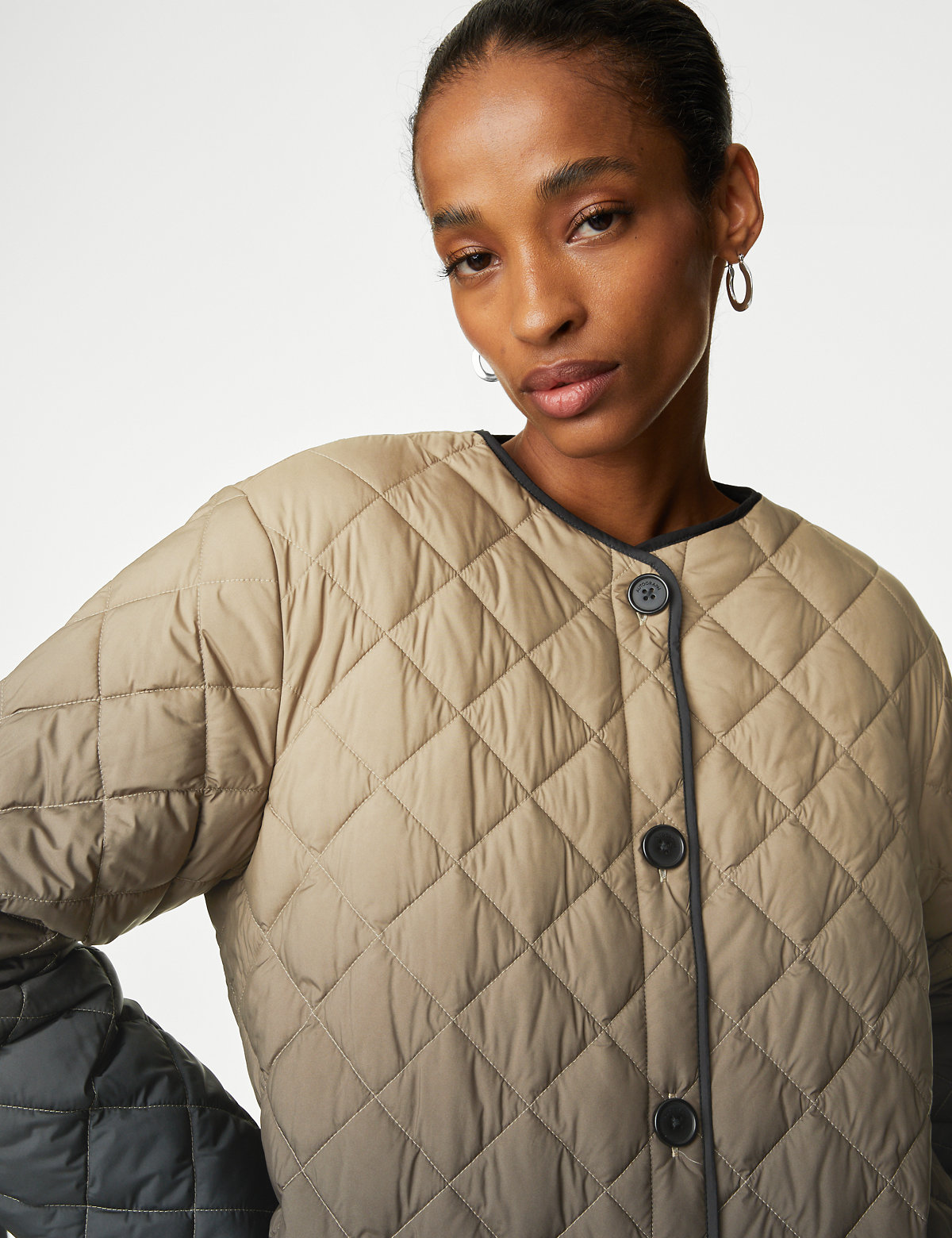 Ombre Quilted Collarless Jacket