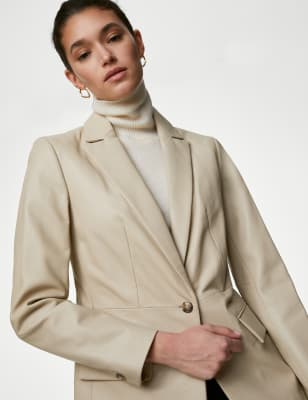 

Womens Autograph Leather Single Breasted Blazer - Beige, Beige