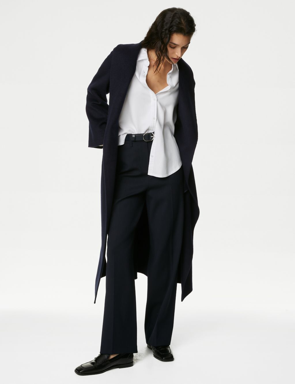 Wool Blend Belted Shawl Collar Wrap Coat image 4