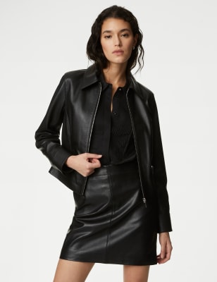 

Womens Autograph Leather Collared Jacket - Black, Black