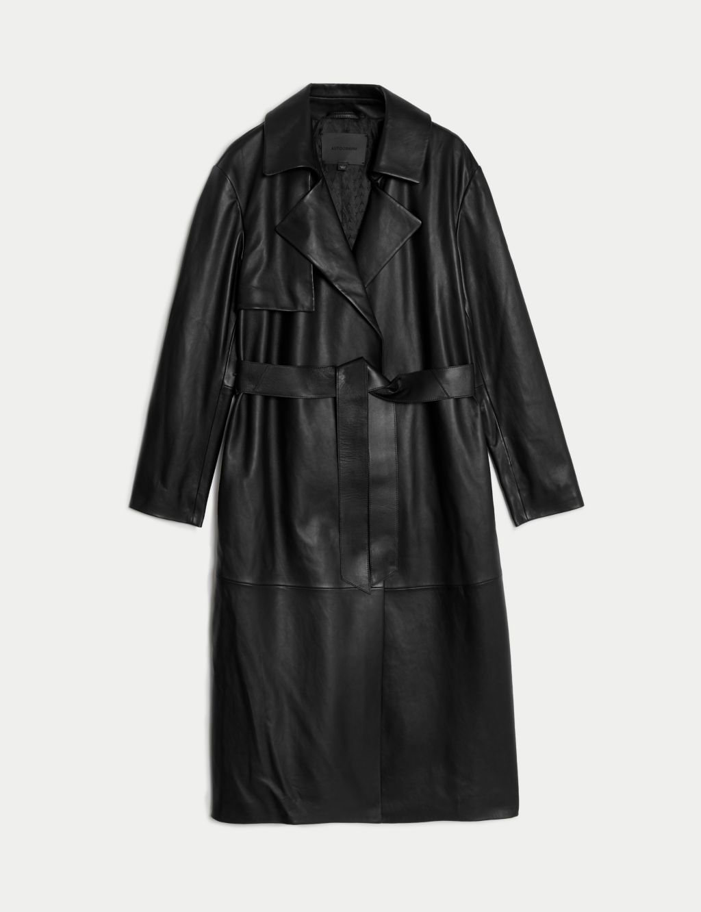 Leather Belted Collared Longline Trench Coat image 2