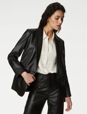 

Womens Autograph Leather Relaxed Single Breasted Blazer - Black, Black