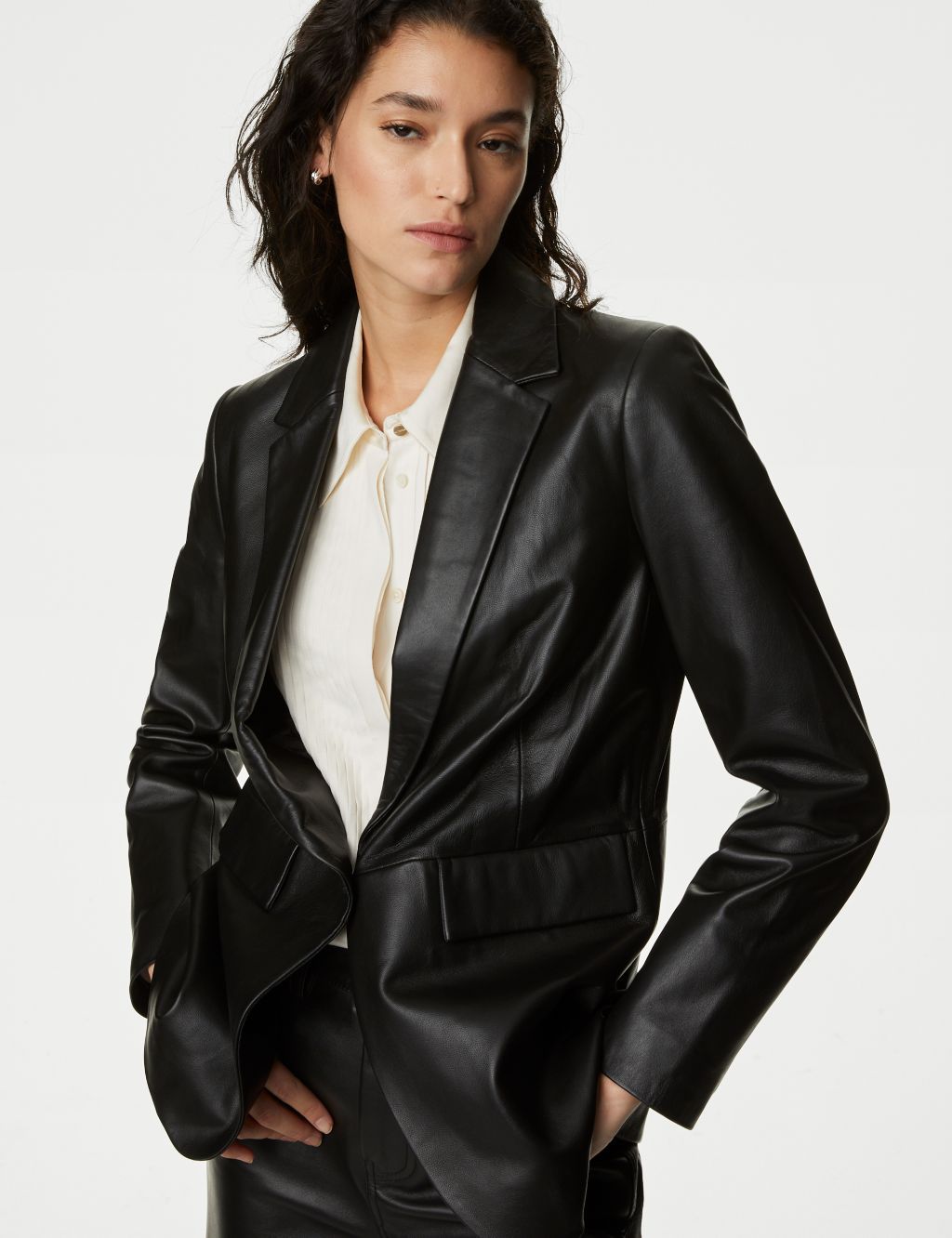 Leather Relaxed Single Breasted Blazer image 5
