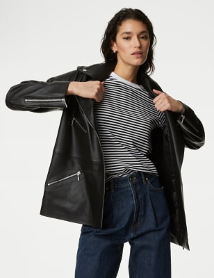 M&s black 2025 leather jacket