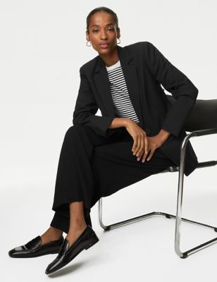 Autograph Womens Wool Blend Single Breasted Blazer with Silk - 6 - Black, Black