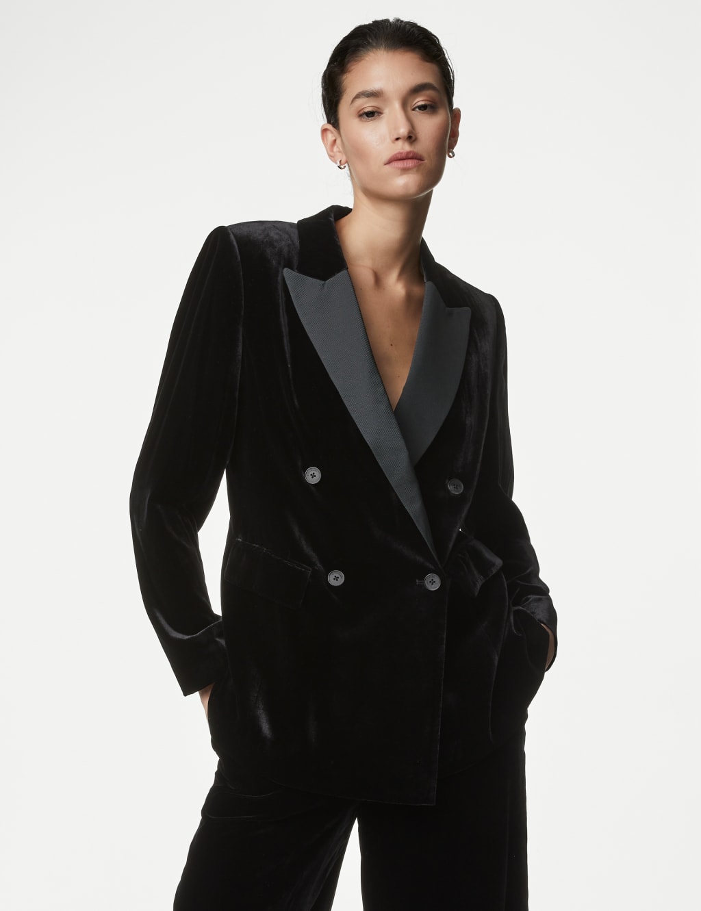 Velvet Double Breasted Blazer with Silk image 1