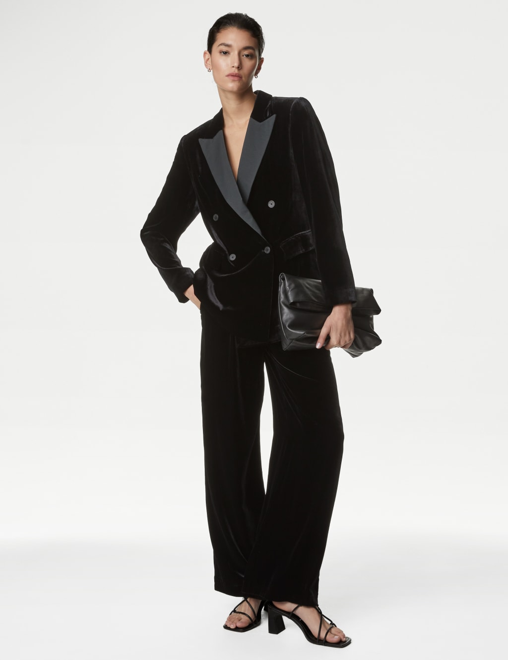 Velvet Double Breasted Blazer with Silk image 3