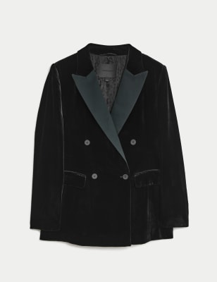 Velvet Double Breasted Blazer with Silk