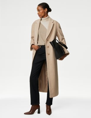 Massimo Dutti - - Long Wool Blend Double-Breasted Coat - Mole Brown - L