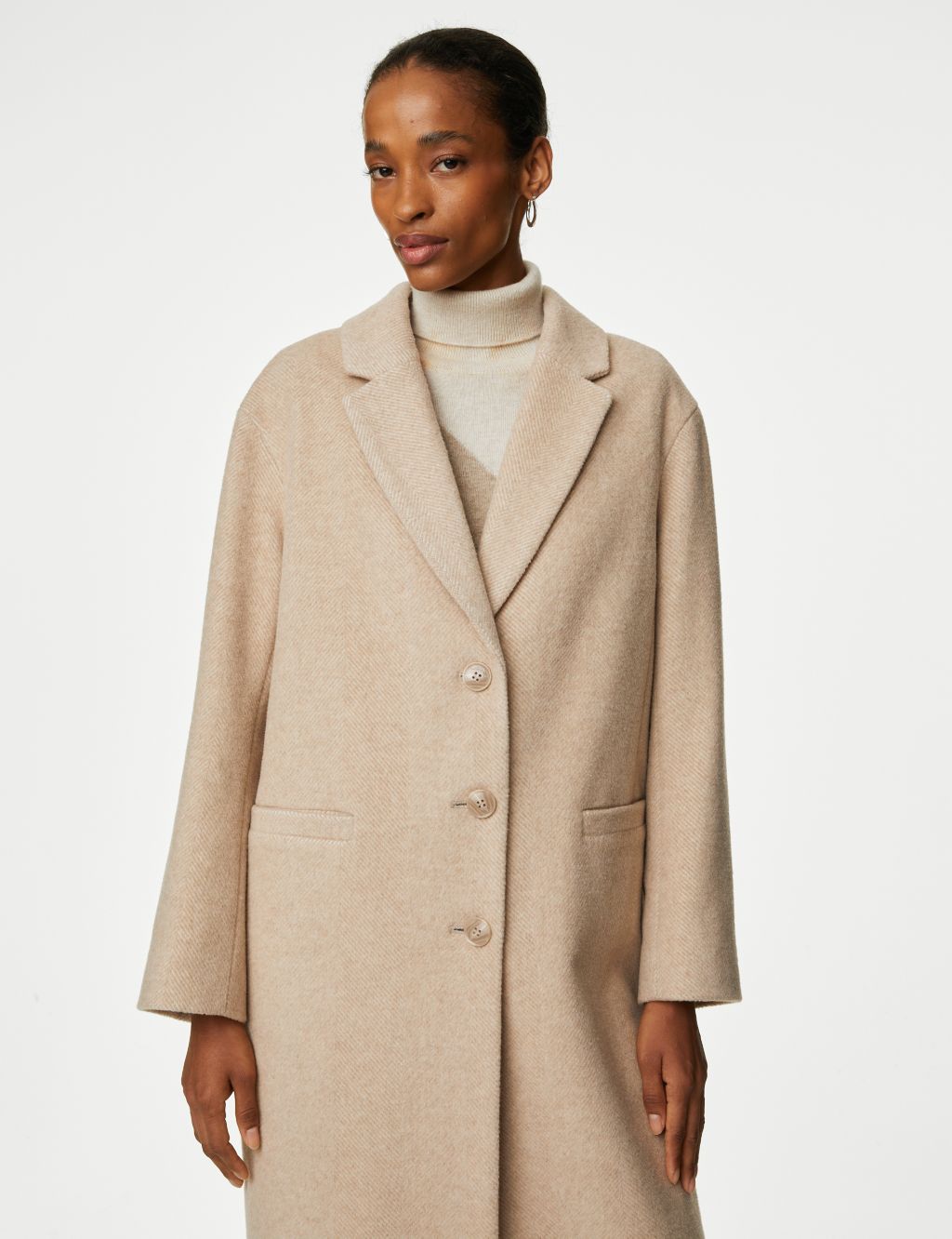 Wool Blend Herringbone Tailored Coat image 3