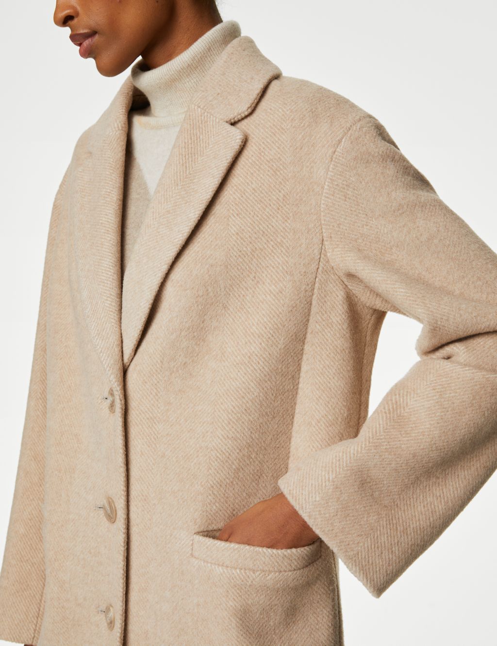 Wool Blend Herringbone Tailored Coat image 4