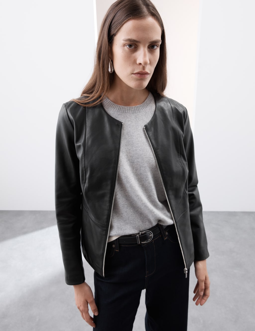 Leather Collarless Jacket image 5