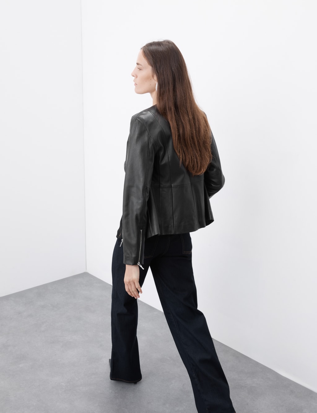 Leather Collarless Jacket image 6