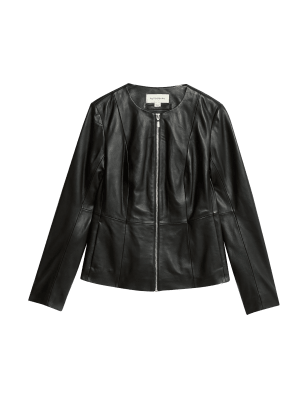 

Womens Autograph Leather Collarless Jacket - Black, Black