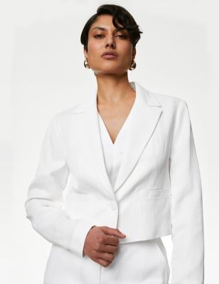 Autograph Womens Linen Blend Cropped Blazer - 18 - Soft White, Soft White