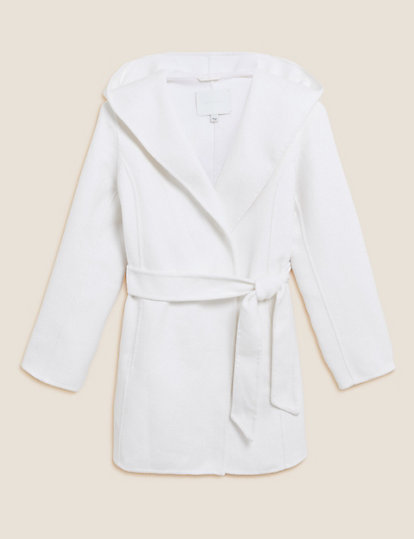 Wool Blend Hooded Short Coat