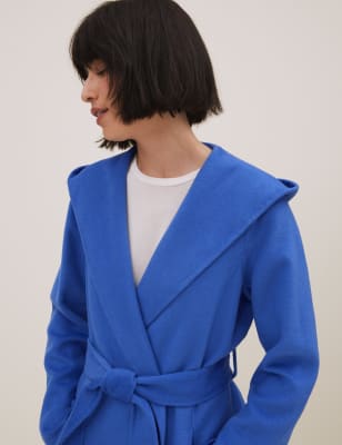 

Womens Autograph Wool Blend Hooded Short Coat - Rich Blue, Rich Blue