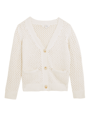 

Womens Autograph Cotton Rich Crochet V-Neck Cardigan - Ivory, Ivory