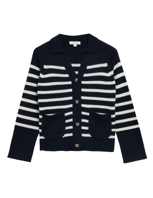 

Womens Autograph Merino Wool Rich Striped Cardigan - Navy Mix, Navy Mix