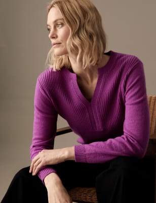 

Womens Autograph Notch Neck Jumper with Wool - Bright Mauve, Bright Mauve