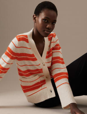 

Womens Autograph Striped Button Front Cardigan with Wool - Calico Mix, Calico Mix
