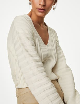 

Womens Autograph Silk Blend Ribbed V-Neck Jumper - Ivory, Ivory