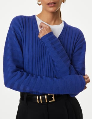 

Womens Autograph Cotton Blend Ribbed V-Neck Jumper - Iris, Iris