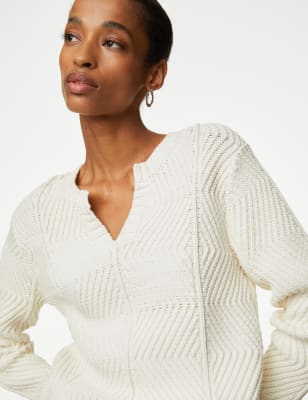 

Womens Autograph Cotton Rich Notch Neck Jumper - Ivory, Ivory