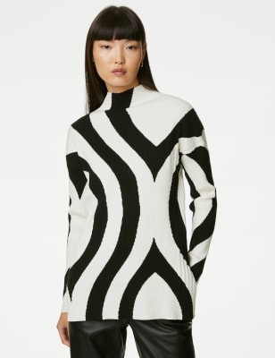 Patterned Funnel Neck Longline Jumper