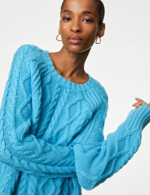 Wool Rich Cable Knit Crew Neck Jumper