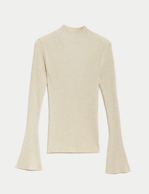 Sparkly Funnel Neck Knitted Top
