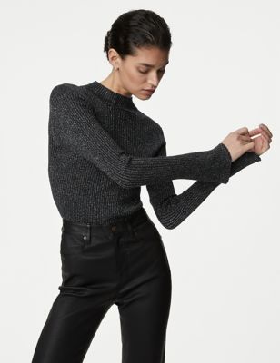 

Womens Autograph Sparkly Funnel Neck Knitted Top - Black Mix, Black Mix