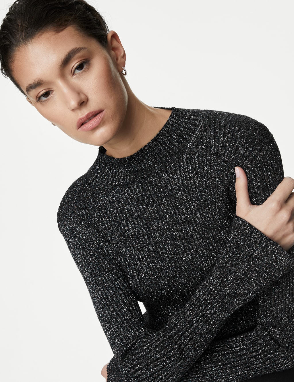 Sparkly Funnel Neck Knitted Top image 4