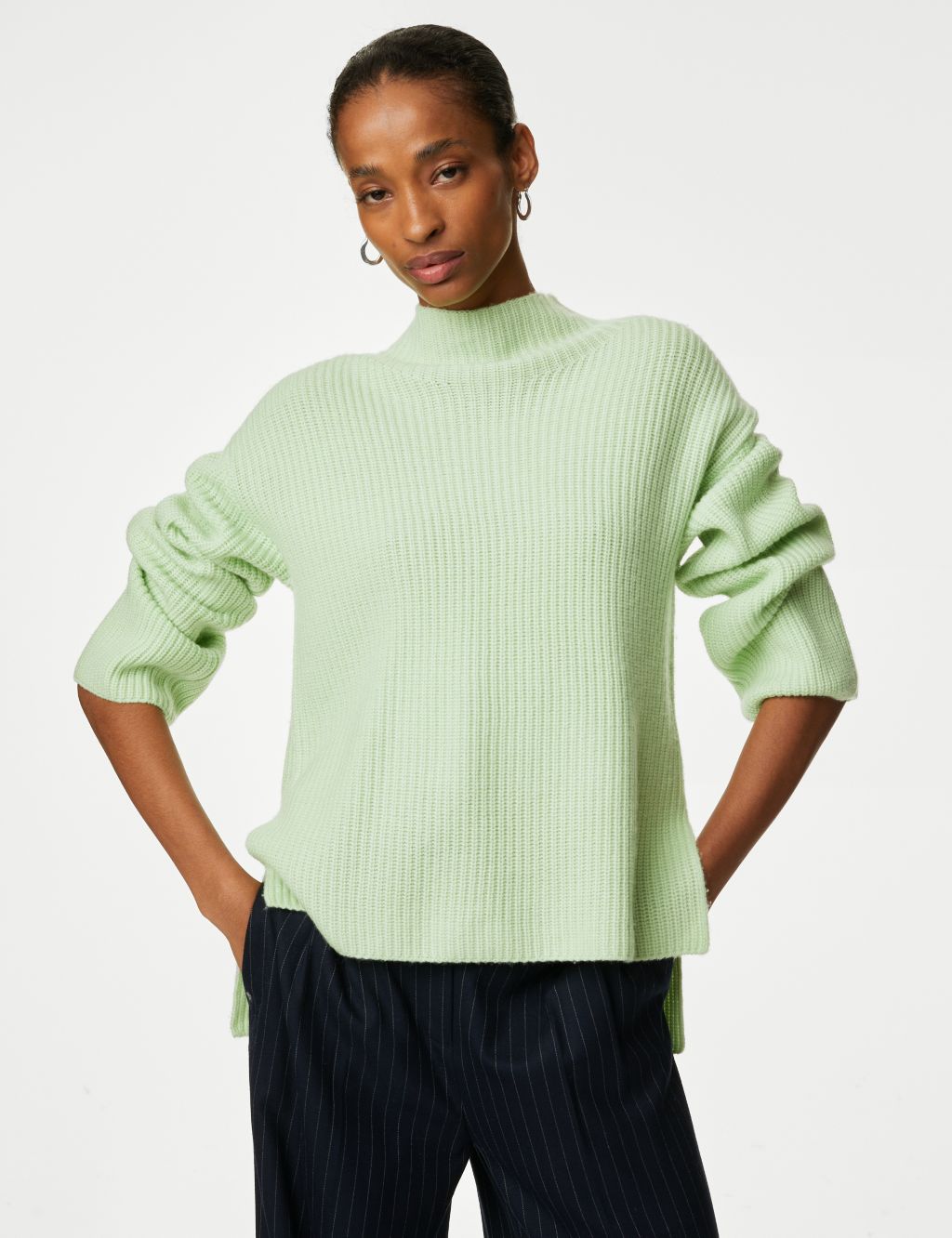 Merino Wool Rich Ribbed Jumper with Cashmere