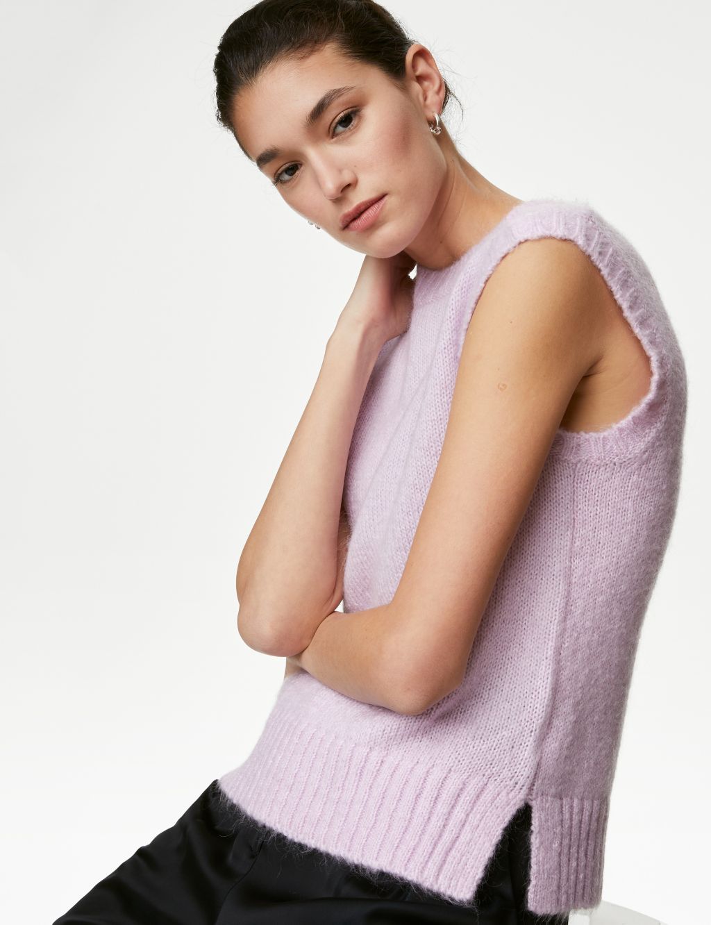 Crew Neck Knitted Jumper Vest with Mohair image 4