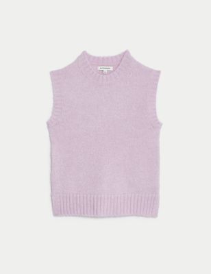 Crew Neck Knitted Jumper Vest with Mohair
