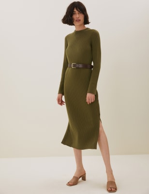 

Womens Autograph Pure Merino Wool Knitted Midi Column Dress - Moss, Moss