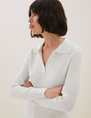 

Womens Autograph Ribbed Collared Jumper with Yak Wool - Ivory, Ivory