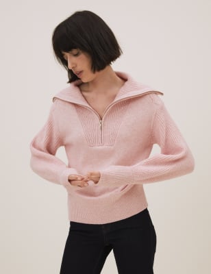 

Womens Autograph Collared Zip Up Jumper with Wool - Soft Pink, Soft Pink