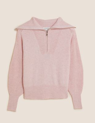 M&S Autograph Womens Collared Zip Up Jumper with Wool
