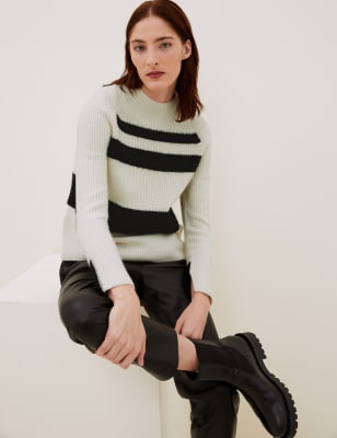 

Womens Autograph Striped Funnel Neck Jumper with Cashmere - Neutral, Neutral
