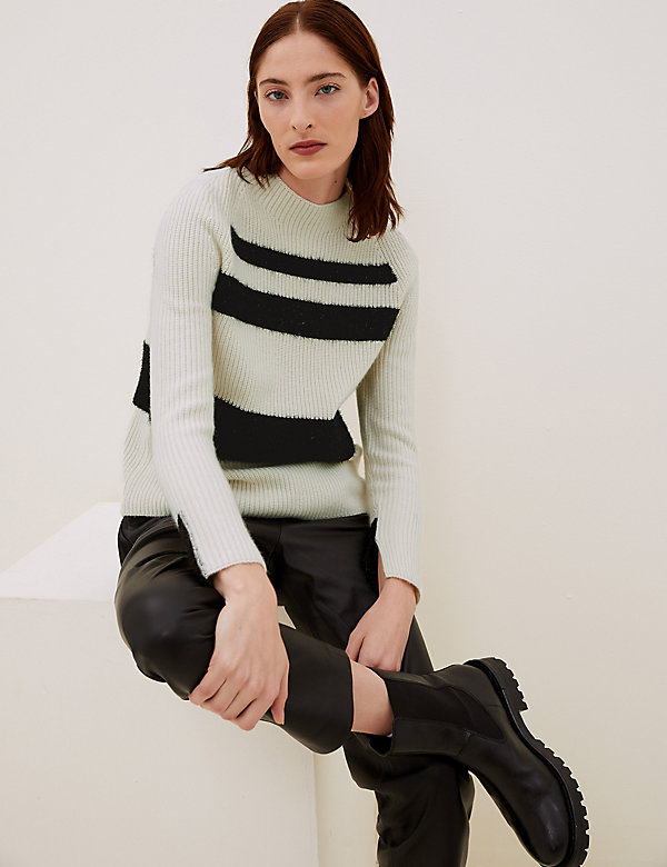 Striped Funnel Neck Jumper with Cashmere