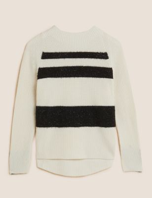 M&S Autograph Womens Striped Funnel Neck Jumper with Cashmere