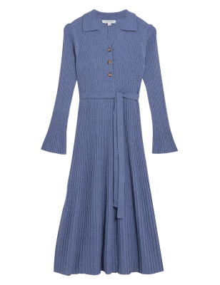 

Womens Autograph Pure Merino Wool Belted Midi Jumper Dress - Dark Pewter, Dark Pewter