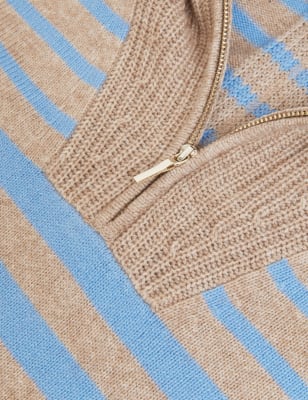 

Womens Autograph Striped Zip Up Jumper with Wool - Blue Mix, Blue Mix