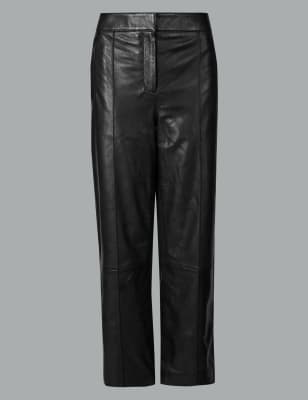 leather look straight leg trousers