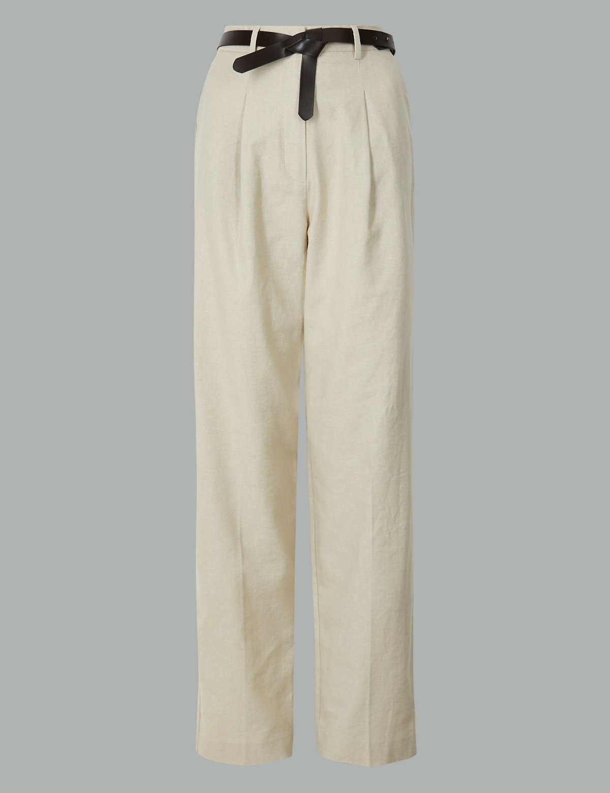 Linen Blend Trousers with Leather Belt