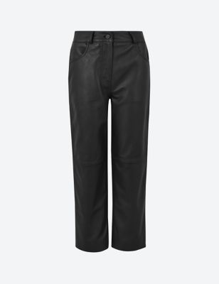 M&S Autograph Womens Leather Straight Leg Cropped Trousers