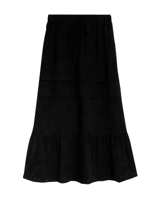 

Womens Autograph Pure Cotton Broderie Maxi Tiered Skirt - Black, Black