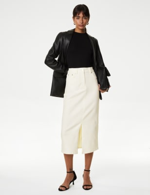 

Womens Autograph Denim Button Front Midaxi A-Line Skirt - Soft White, Soft White